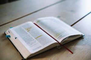 opened book on brown wooden table